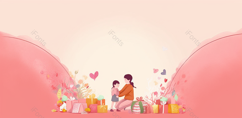 马尾辫女生粉色爱心插画温情时刻母亲节活动展板设计展板背景,插画/手绘图,插画/手绘图库,插画/手绘图下载,插画/手绘